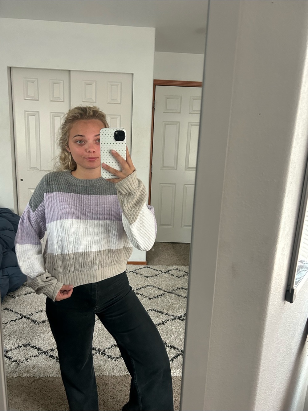 Hollister Striped Crewneck Sweater in Lavender, Gray & Cream